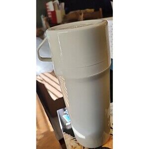 Vintage Aladdin Beige Thermos Bottle w/ Handle Retro 70s80s Lunchbox Drink Jug